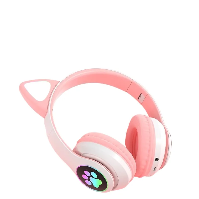 Cat Ear Bluetooth Headset Led - 猫耳 Bluetooth ヘッドフォンワイヤレスノイズキャンセリングゲーミングヘッドセット折りたたみ式 LED ライトステレオ低音マイク女の子子供 PC