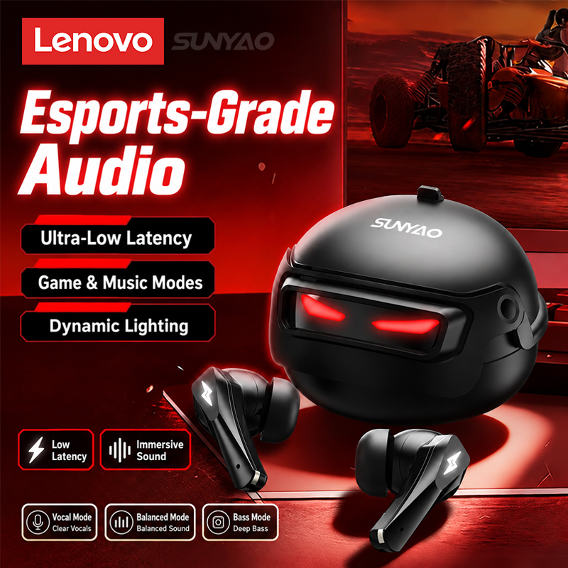 Type C Wired Earphones With Mic - Lenovo GT101 ゲーミングヘッドセット、ワイヤレスBluetooth 6.0、ゲームモード対応、低遅延、ノイズキャンセリング、eスポーツ用ヘッドホン、新品
