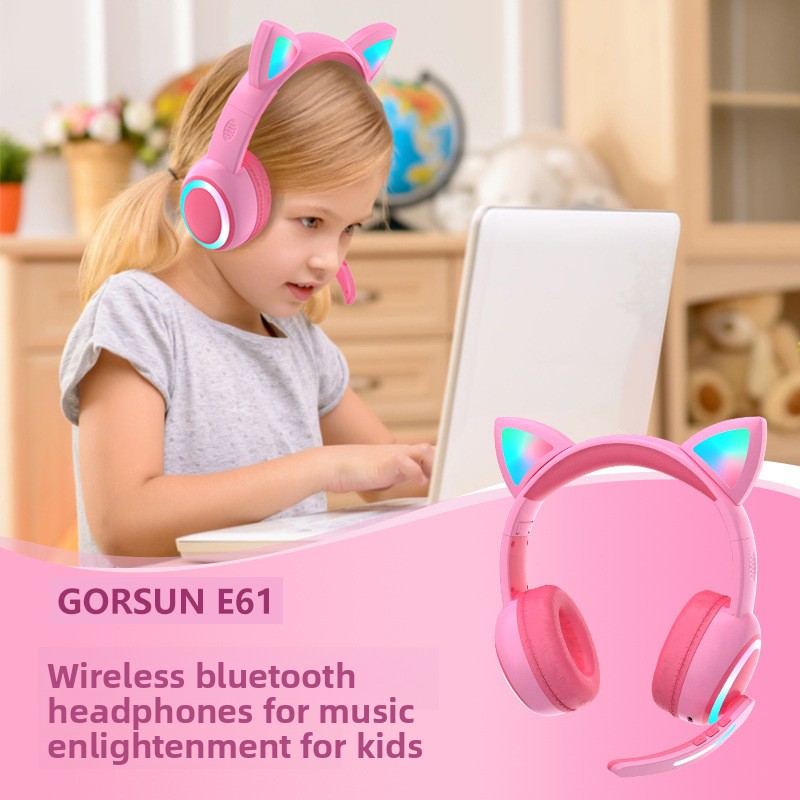 Cat Ear Bluetooth Headset Led - LEDライト付きの猫耳デザインのBluetoothヘッドホン。子供向けのユニコーン風ワイヤレスヘッドセットで、学校や旅行に最適。