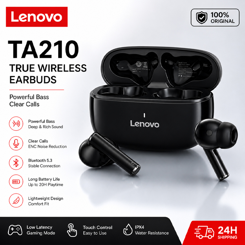 Anc Wireless Over Ear Headphones - Lenovo TA210 Bluetoothワイヤレスヘッドホン。内蔵マイク、充電ポート、ノイズキャンセリング機能、快適な装着感、オーバーイヤー型。新品。
