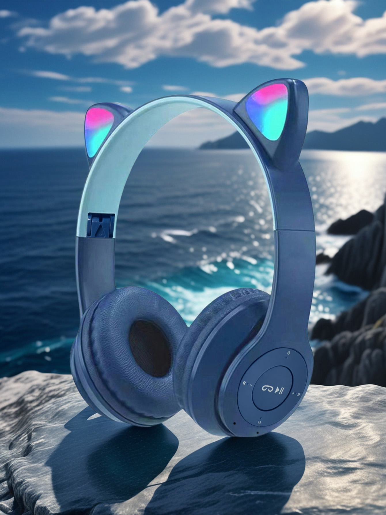 Cat Ear Bluetooth Headset Led - P47M キャットイヤーヘッドホン、RGBカラフルLEDライト搭載ゲーミングBluetoothヘッドセット、折りたたみ式ワイヤレスステレオヘッドホン（女の子や学生向け）