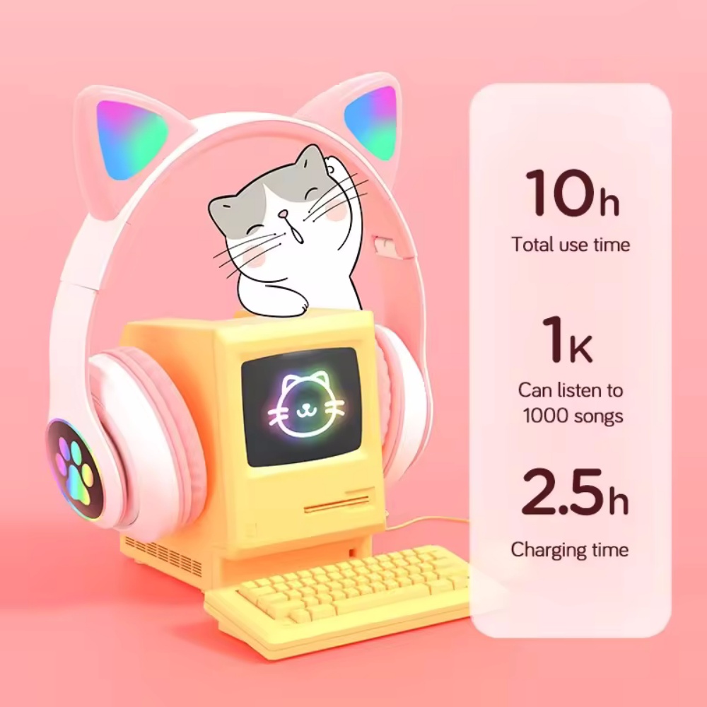 かわいい猫耳Bluetooth対応ヘッドセット、LEDワイヤ - Cat Ear Bluetooth Headset Led のレビューと価格